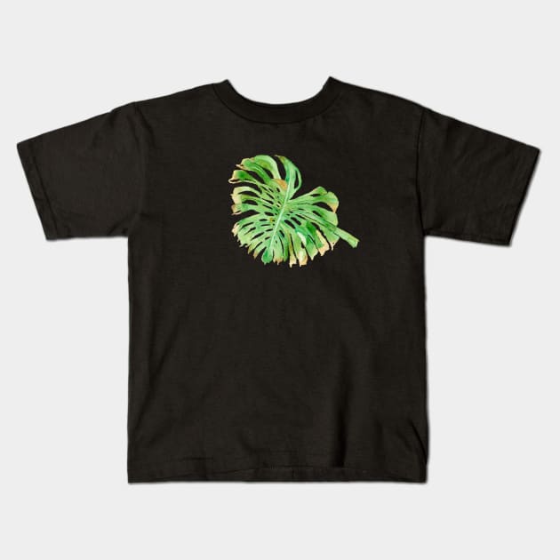 TROPICAL LEAF - WATERCOLOR PAINTING OF PALM TREE FROND Kids T-Shirt by VegShop